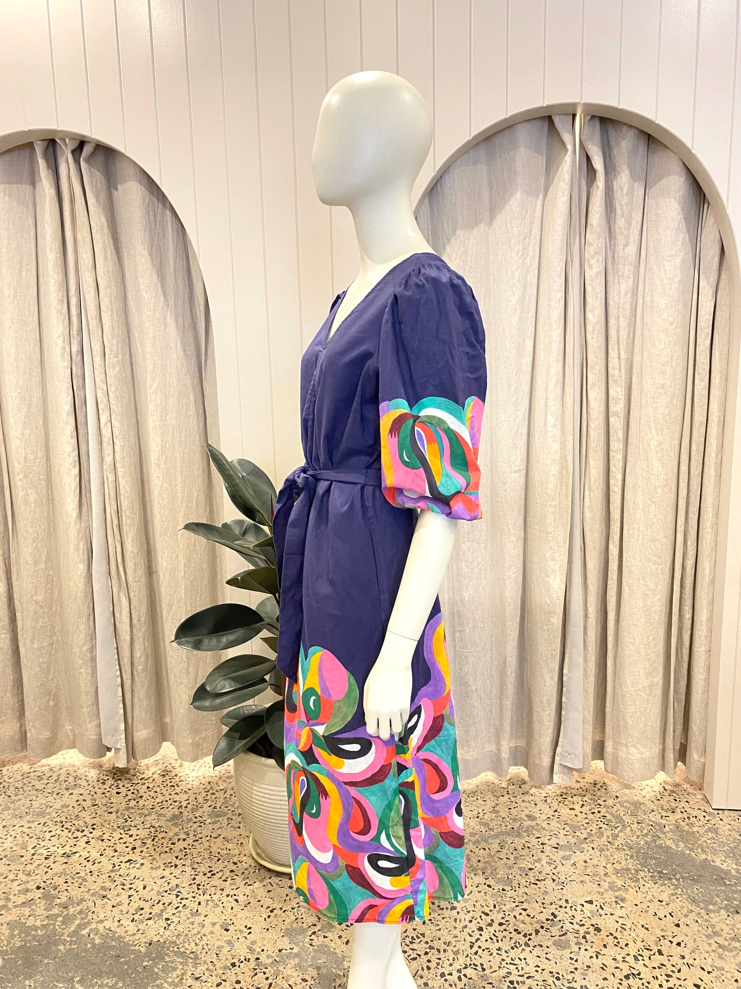 Gorman Linen Print Midi Dress - Size 12