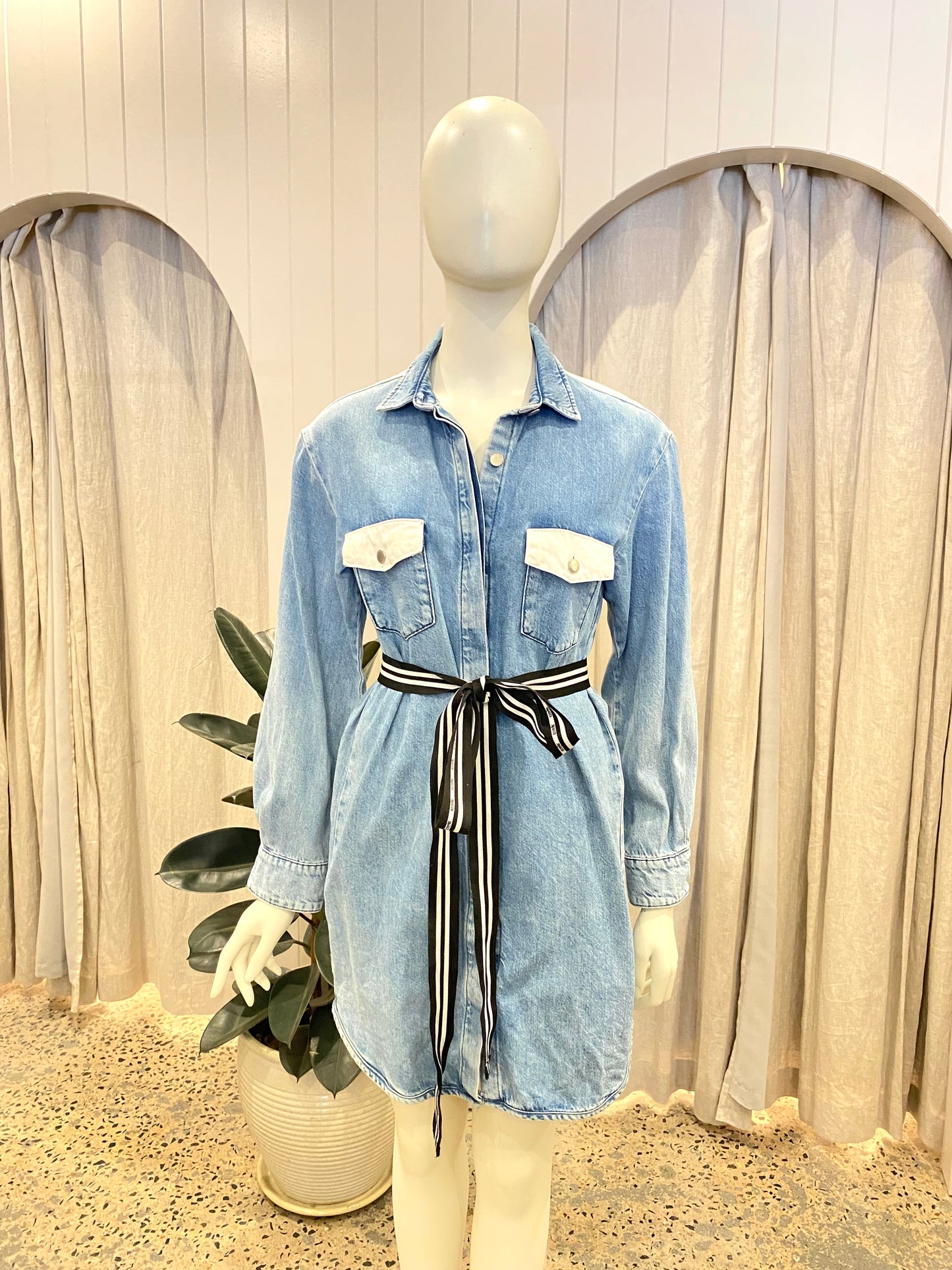 Maje 'Relmi' Belted Denim Dress - Size 1 (10/12)