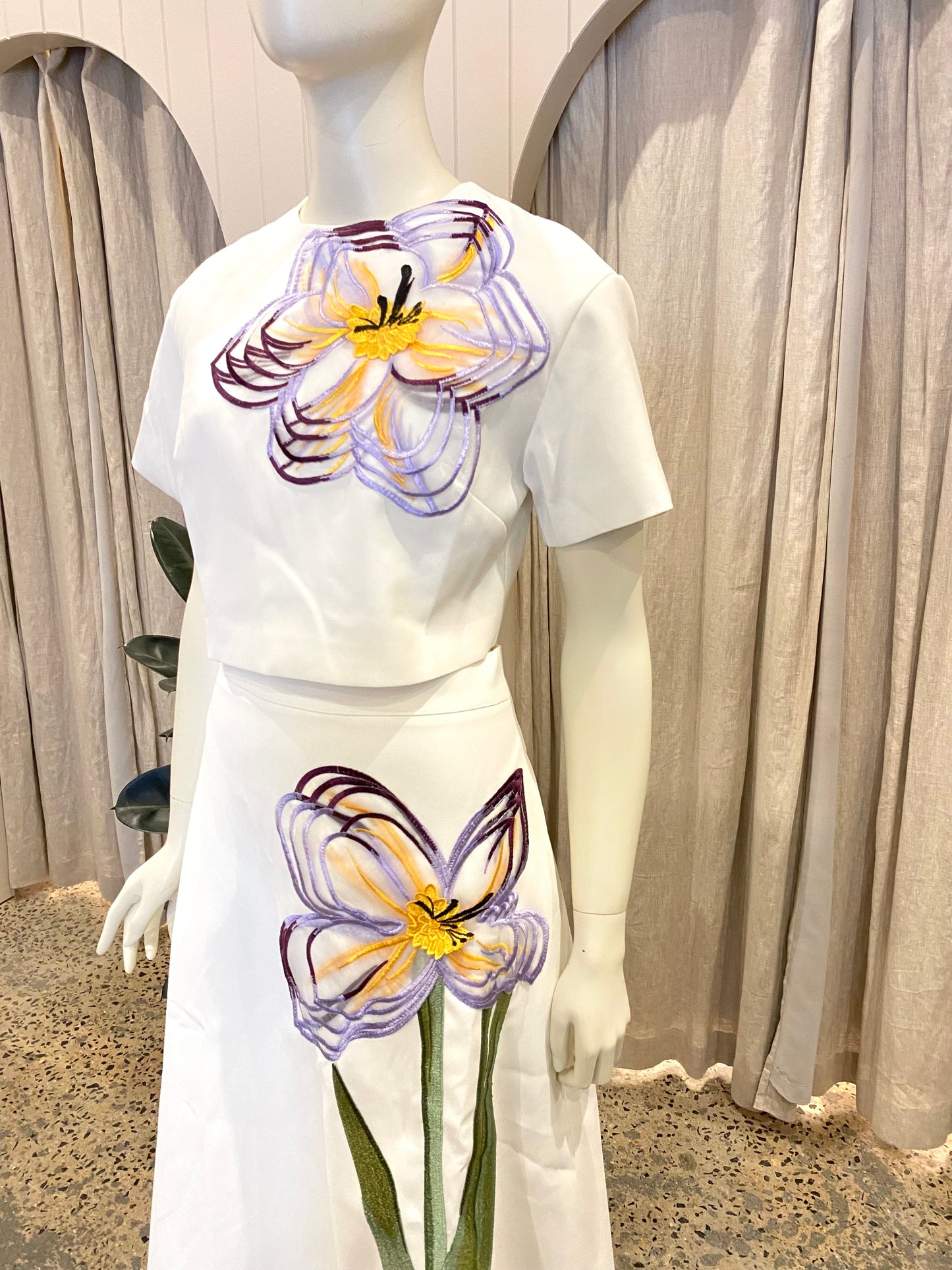 Sunfere Angelica Floral Applique Short Sleeve Top & Skirt Set - Size 10