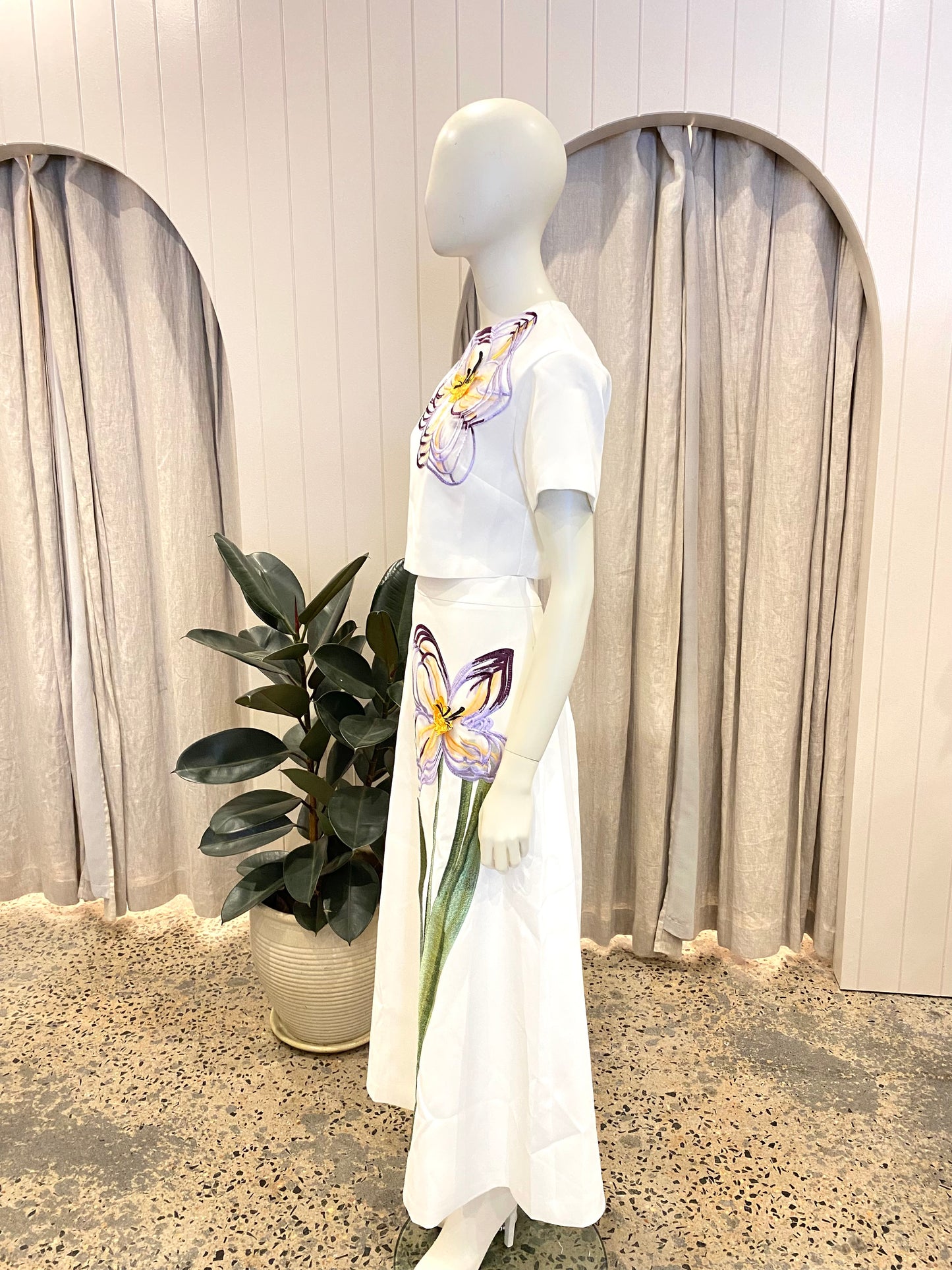 Sunfere Angelica Floral Applique Short Sleeve Top & Skirt Set - Size 10