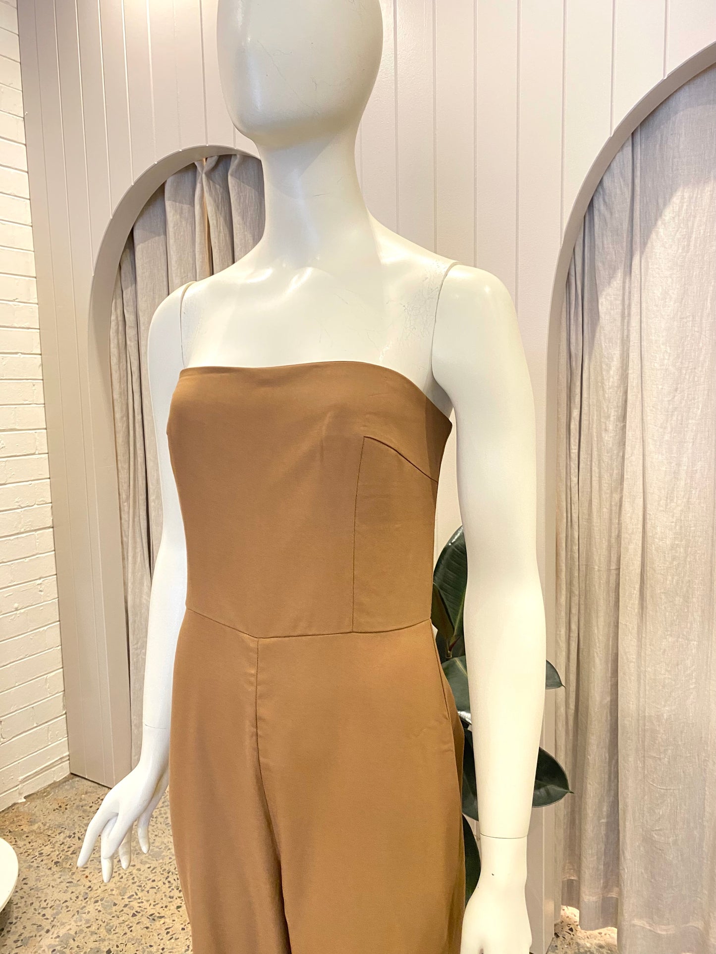 St Agni Tailored Strapless Jumpsuit in Brown - Size Small (8/10)