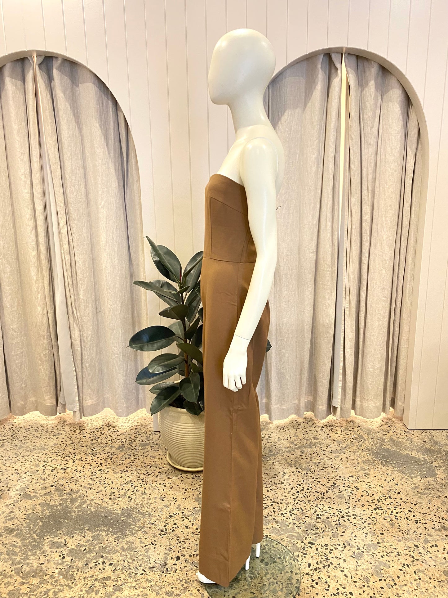 St Agni Tailored Strapless Jumpsuit in Brown - Size Small (8/10)