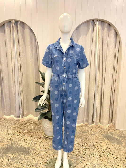 Gorman Denim Polka Dot Jumpsuit - Size 10