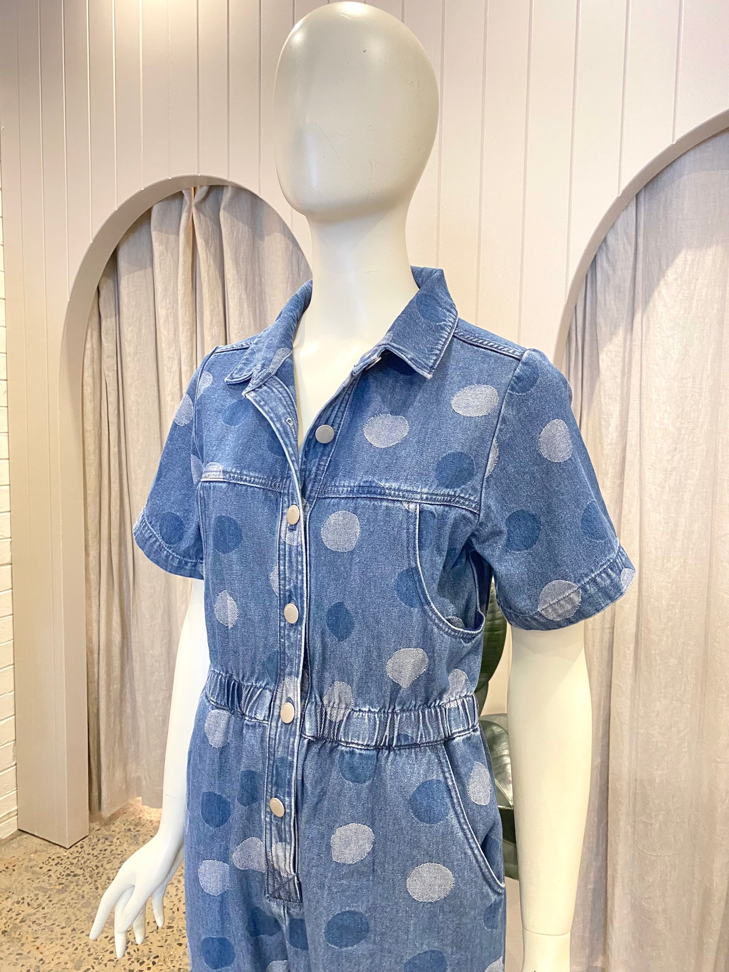 Gorman Denim Polka Dot Jumpsuit - Size 10