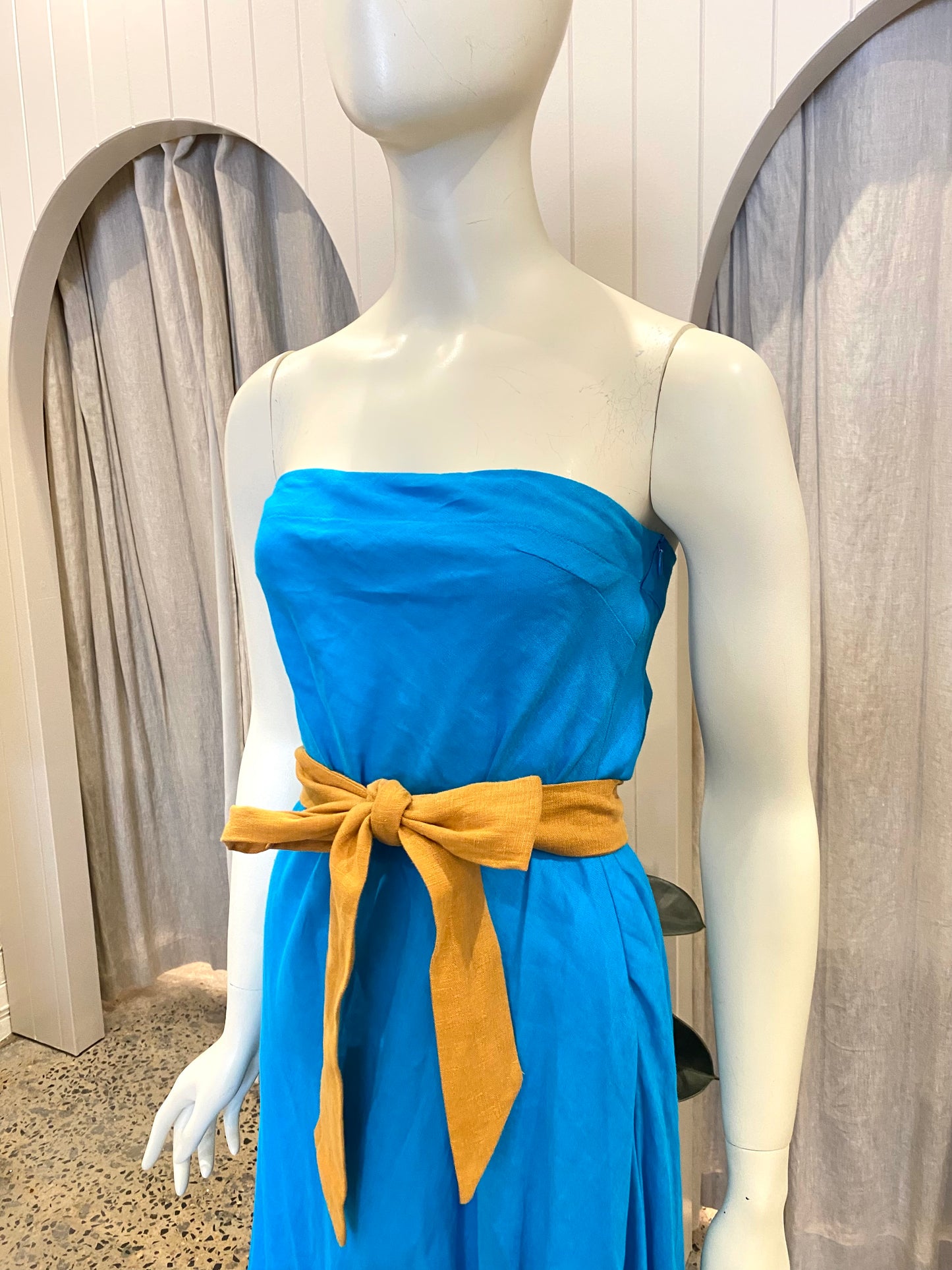 Versify Strapless Linen Midi Dress - Size 12