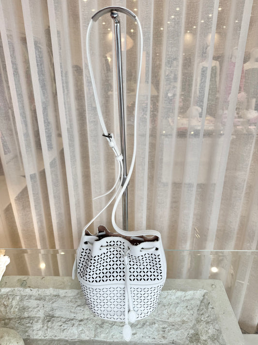 Alaia White Laiser Cut Bucket Bag