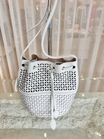 Alaia White Laiser Cut Bucket Bag