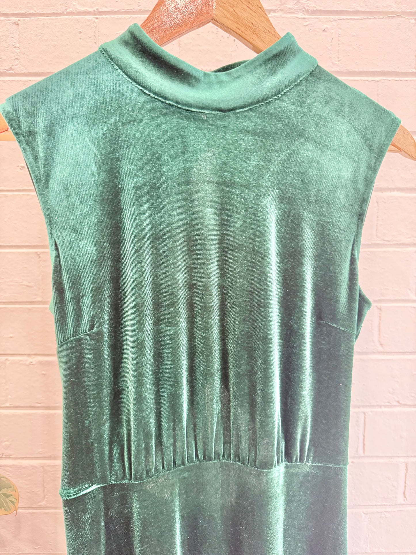 Warehouse Emerald Green Velvet Sleeveless Midi Dress - Size 10