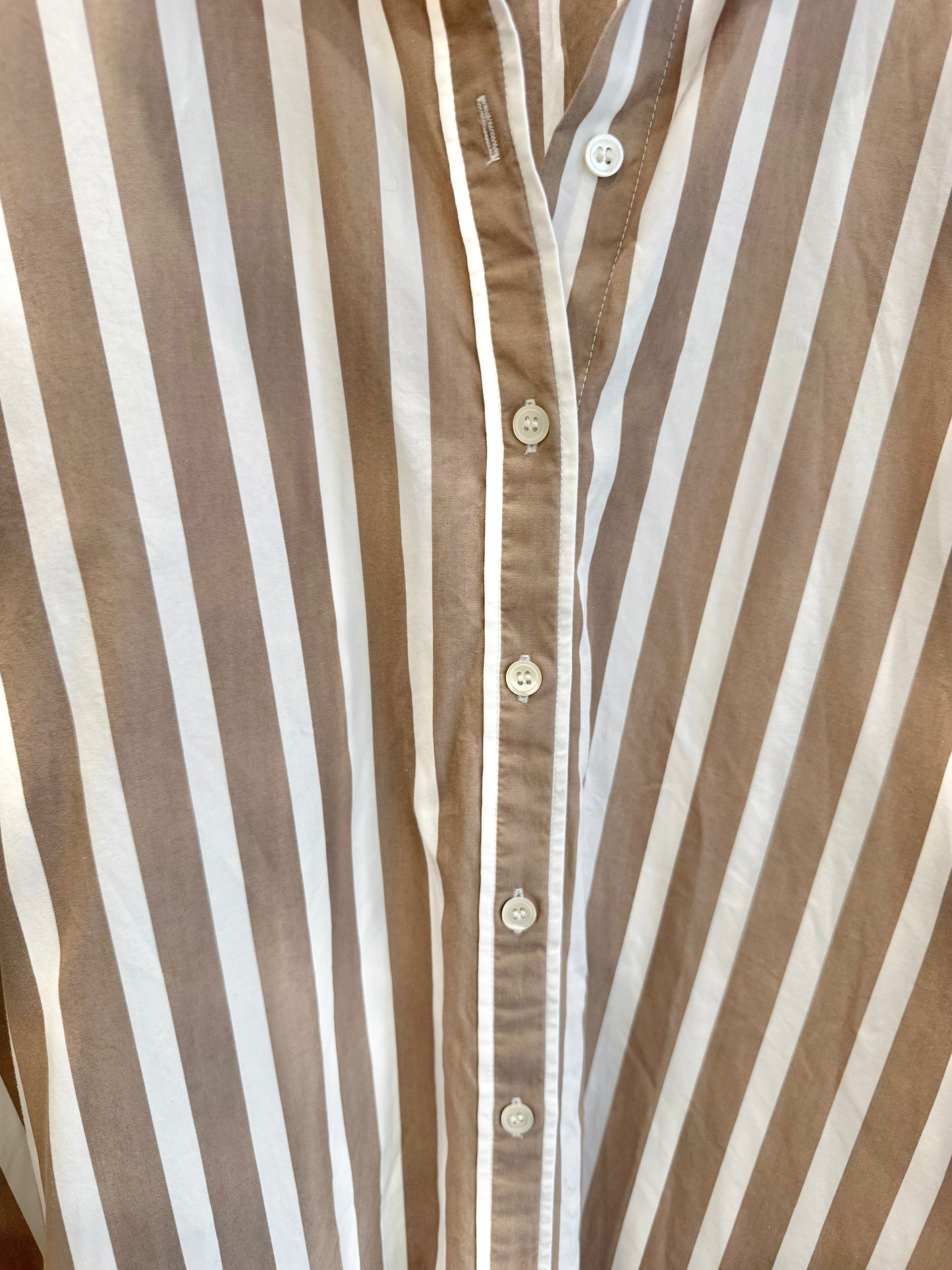 Commonry Mocha/White Stripe Maxi Shirt Dress - Size 18