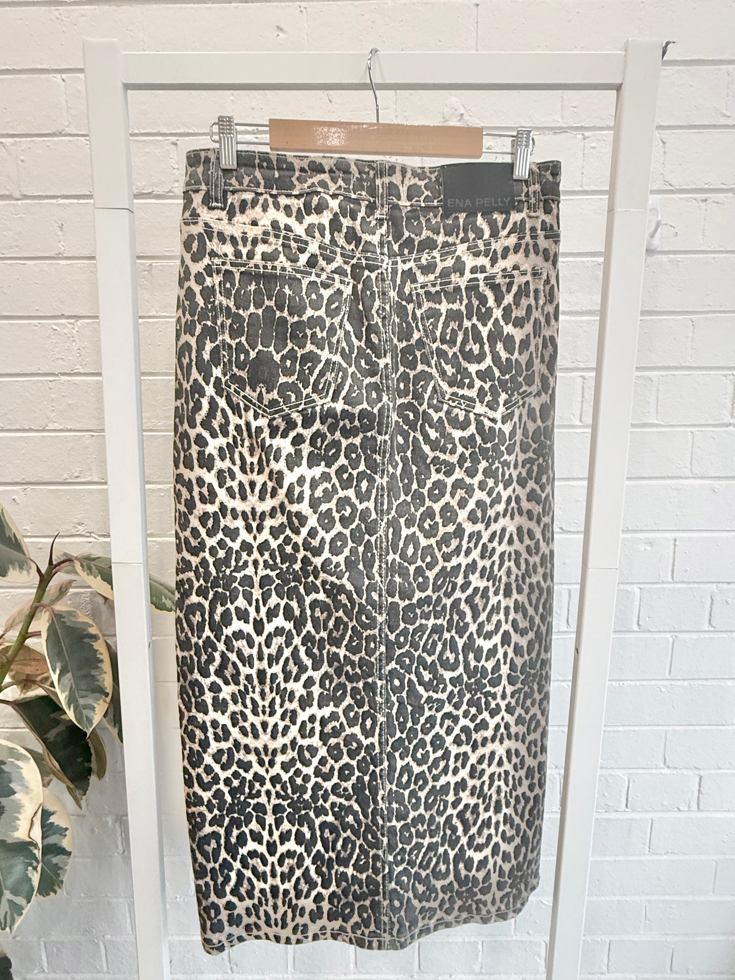 Ena Pelly Evie Dark Leopard Midi Skirt - Size 28 (10)
