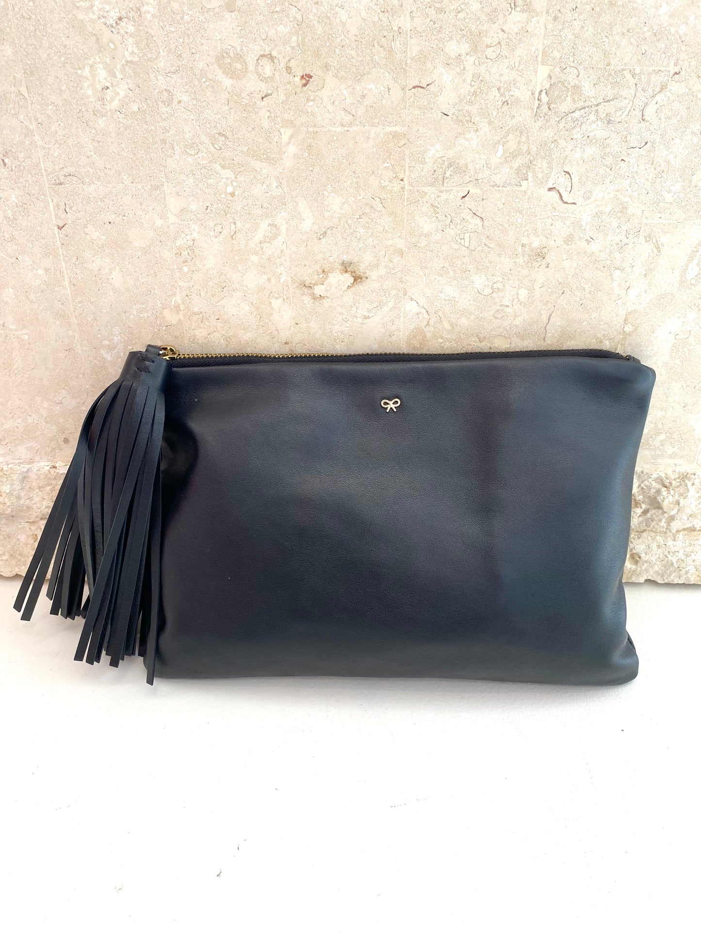 Anya Hindmarsh Black Leather Clutch