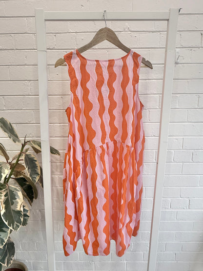 Gorman Pink/Orange Seashore Midi Wiggle Dress - Size 10