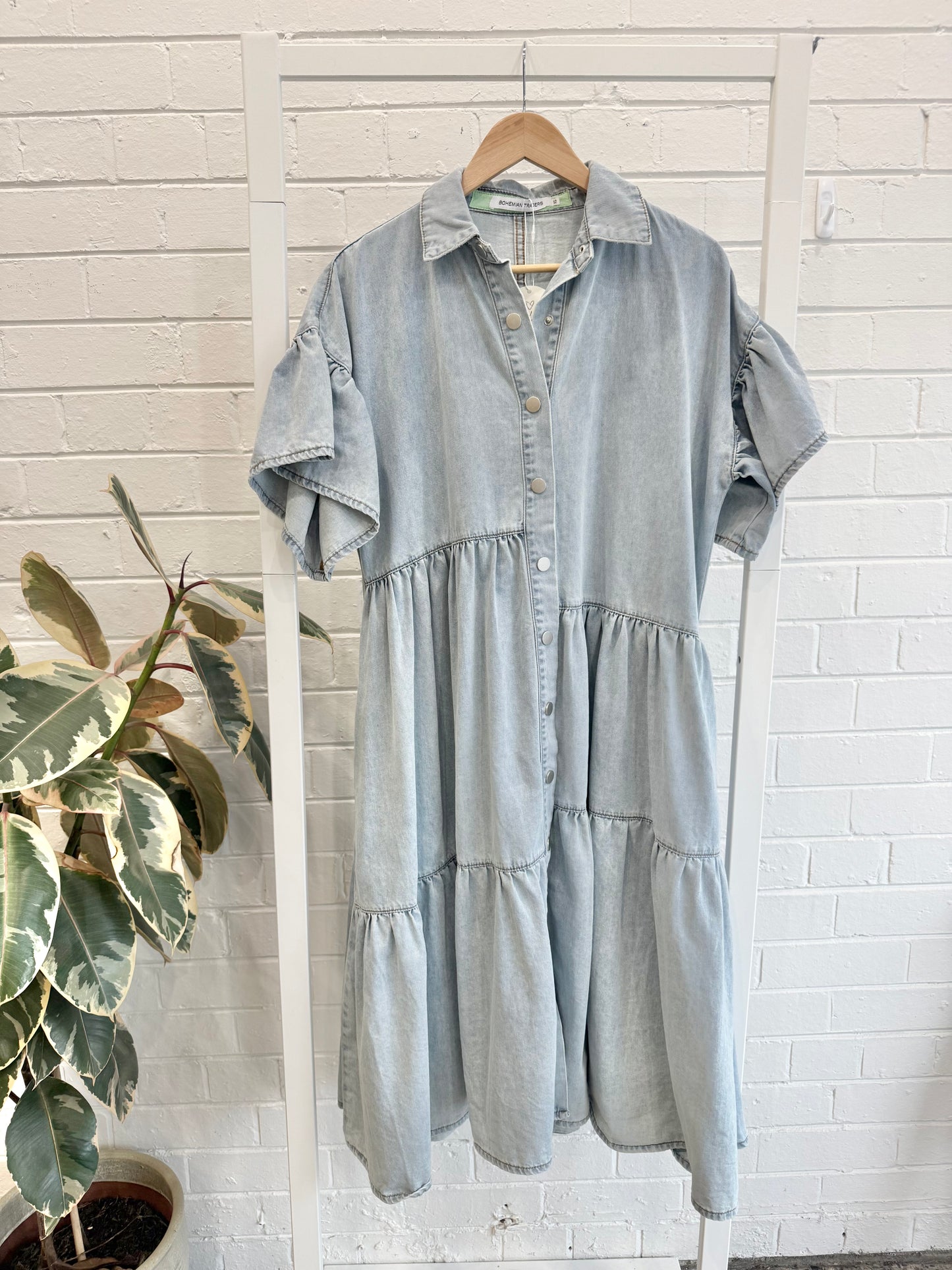 Bohemian Traders Blue Denim Genoa Midi Dress - Size XS (8 - 10)