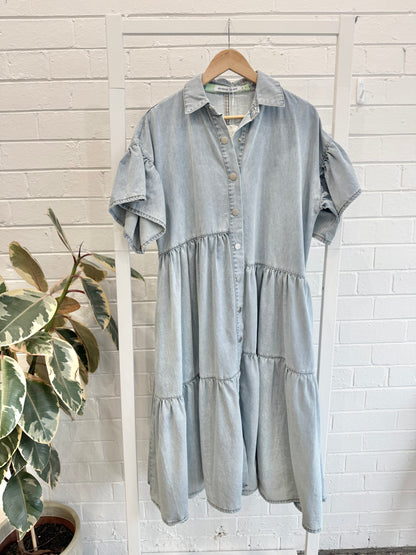 Bohemian Traders Blue Denim Genoa Midi Dress - Size XS (8 - 10)