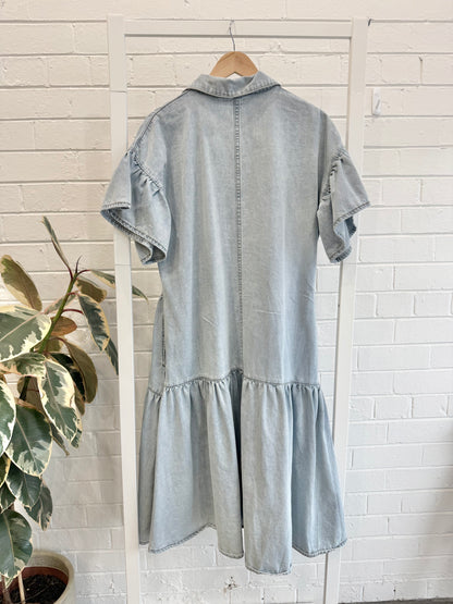 Bohemian Traders Blue Denim Genoa Midi Dress - Size XS (8 - 10)