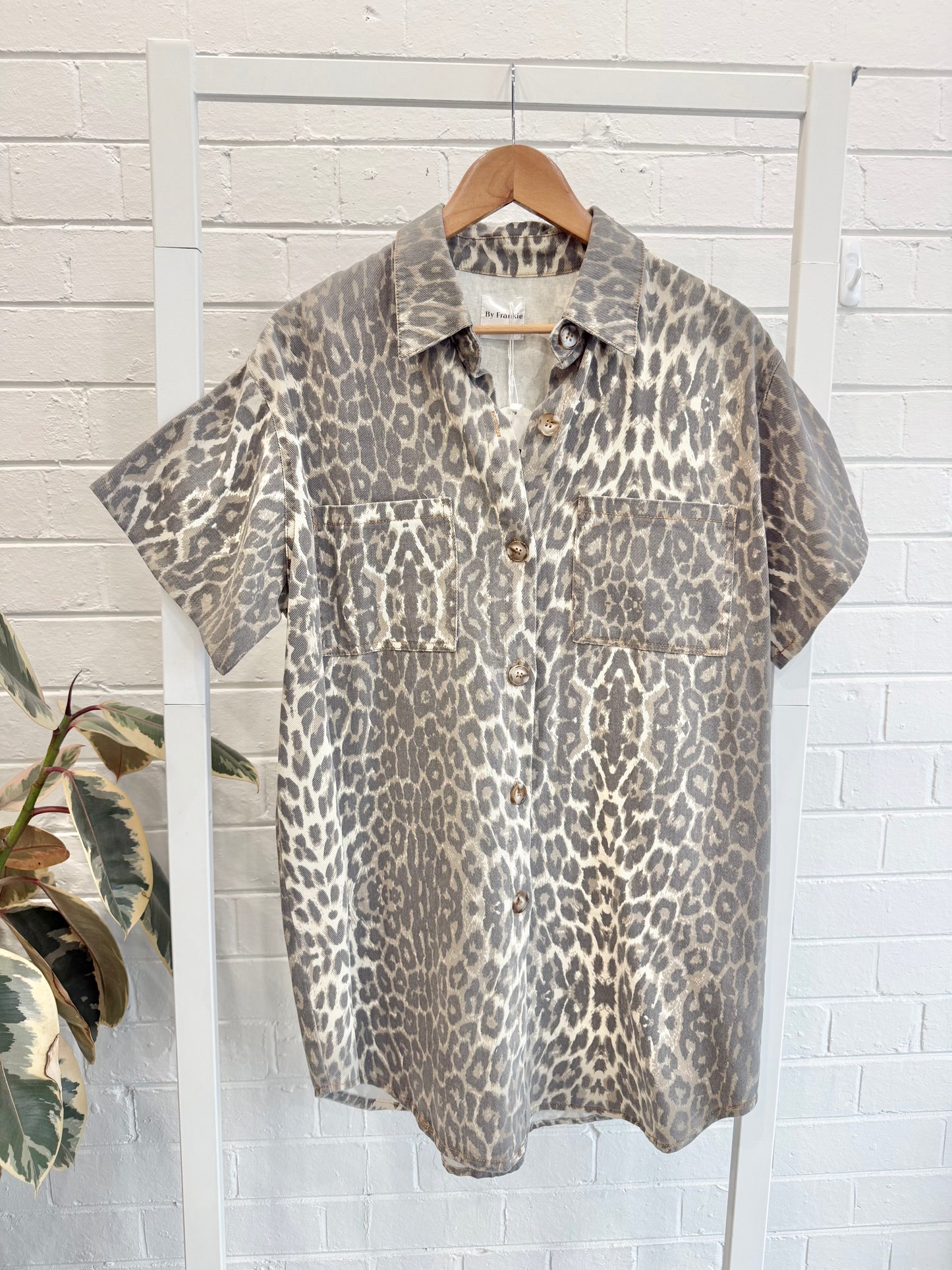 By Frankie Brown Animal Print Mini Shirt Dress - Size S (10)