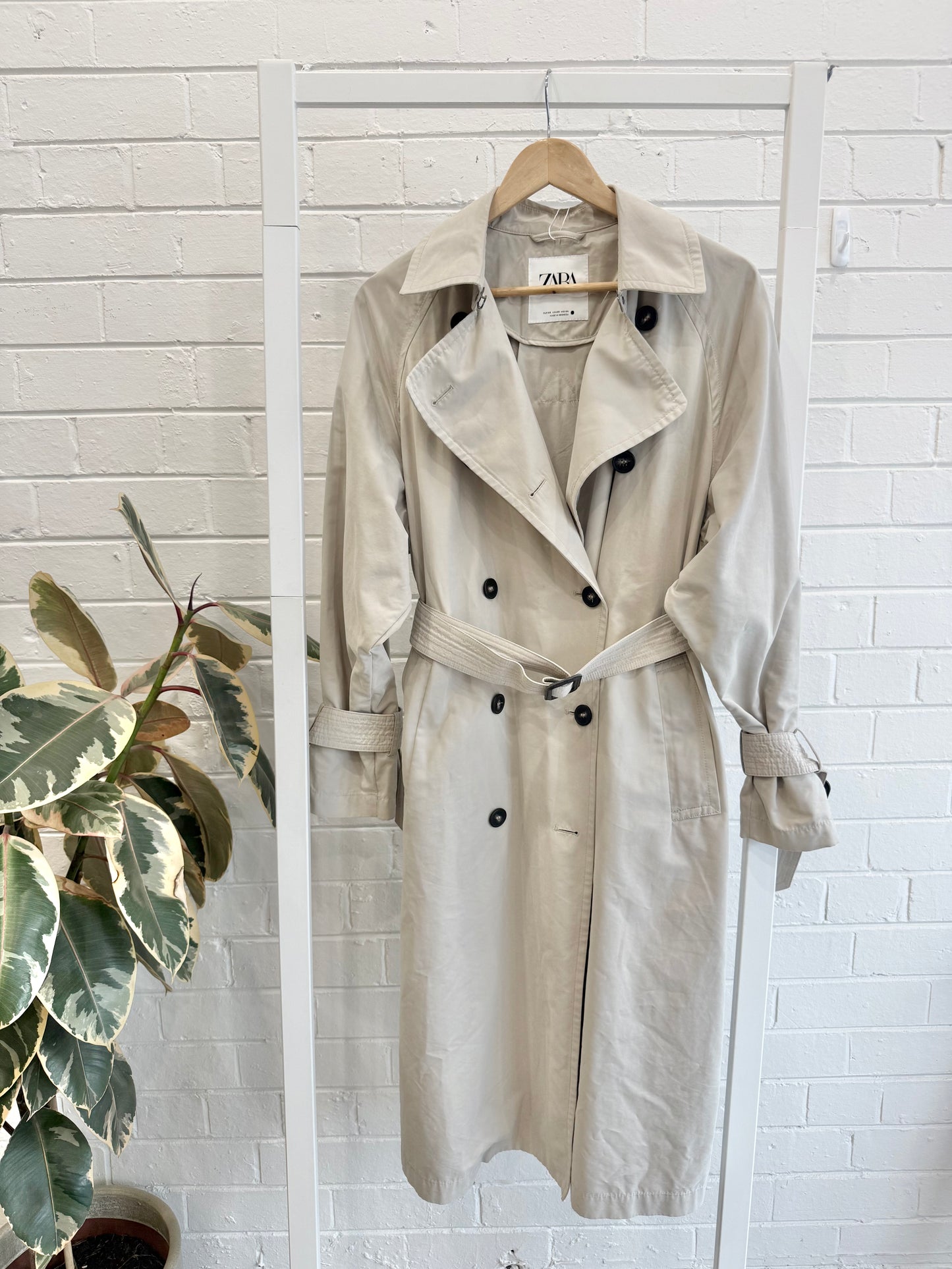 Zara Beige Double Breasted Trench Coat - Size XS (8 - 10)