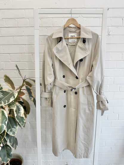 Zara Beige Double Breasted Trench Coat - Size XS (8 - 10)