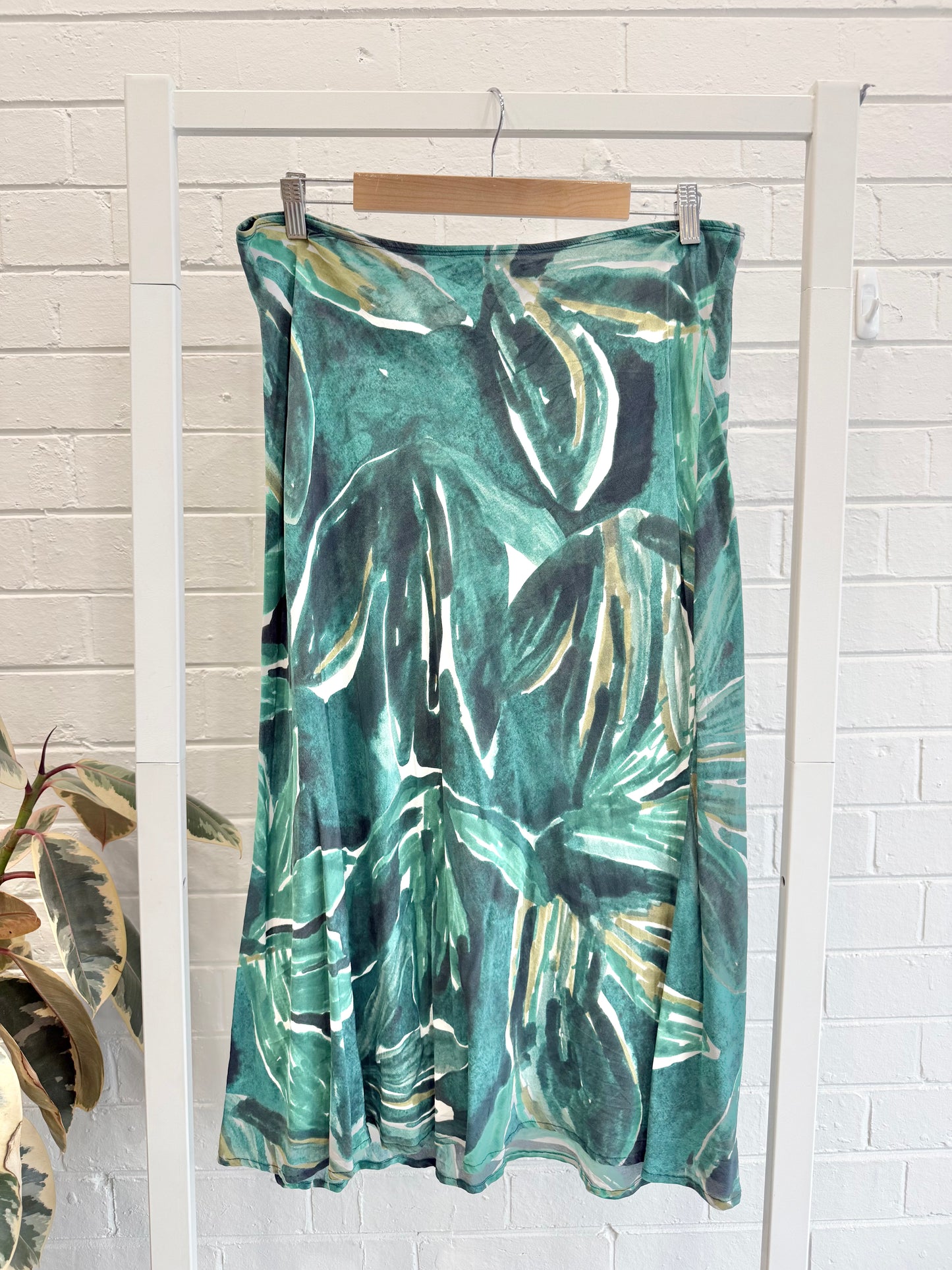 Variety Hour Green Leaf Silk Midi Skirt - Size XL (14)