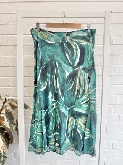 Variety Hour Green Leaf Silk Midi Skirt - Size XL (14)