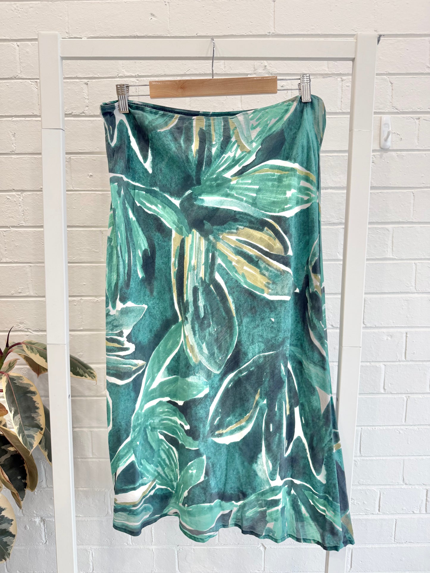 Variety Hour Green Leaf Silk Midi Skirt - Size XL (14)