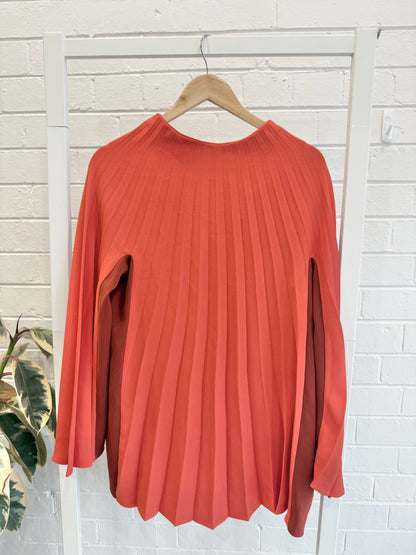 Bianca Spender Burnt Orange Crepe Regan Top - Size M (10 - 12)