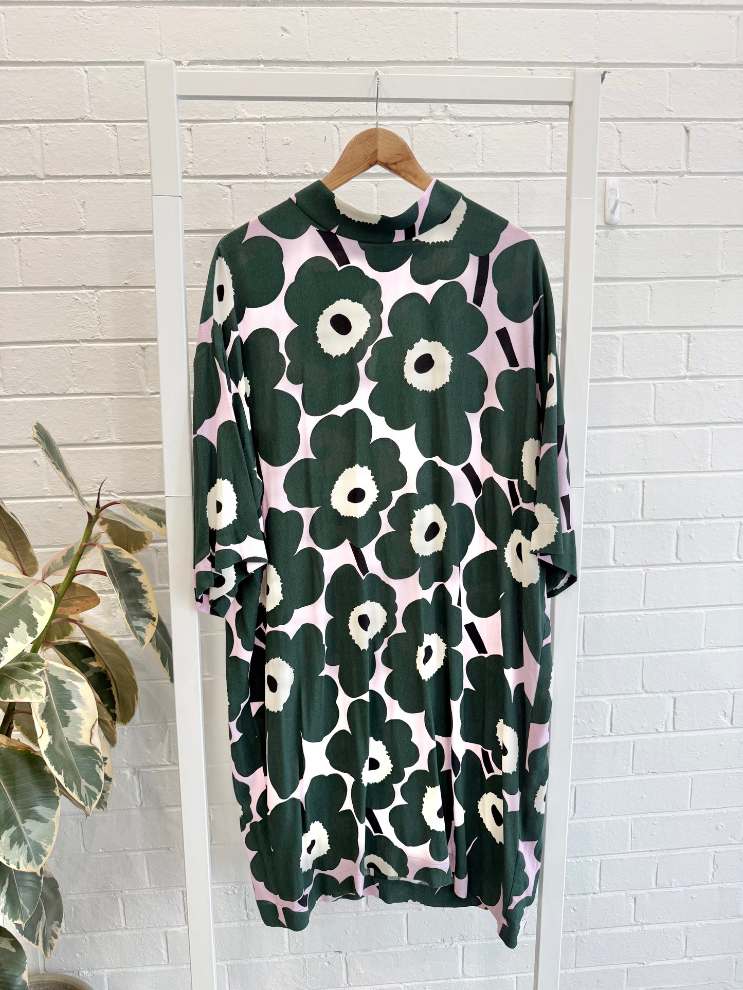 Marimekko Green Vihjaus Unikko Midi Dress - Size 46 (18)
