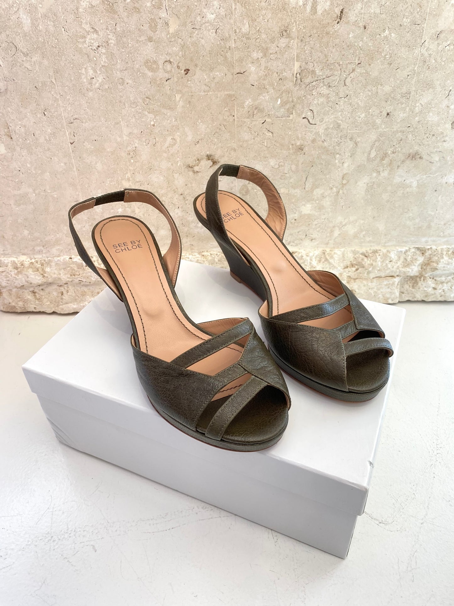 See By Chloe Wedge Sandals in Olive - Size 41