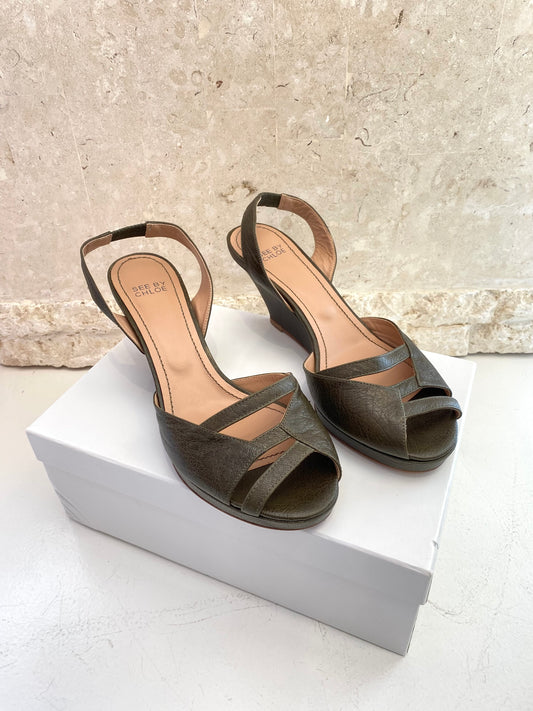See By Chloe Wedge Sandals in Olive - Size 41