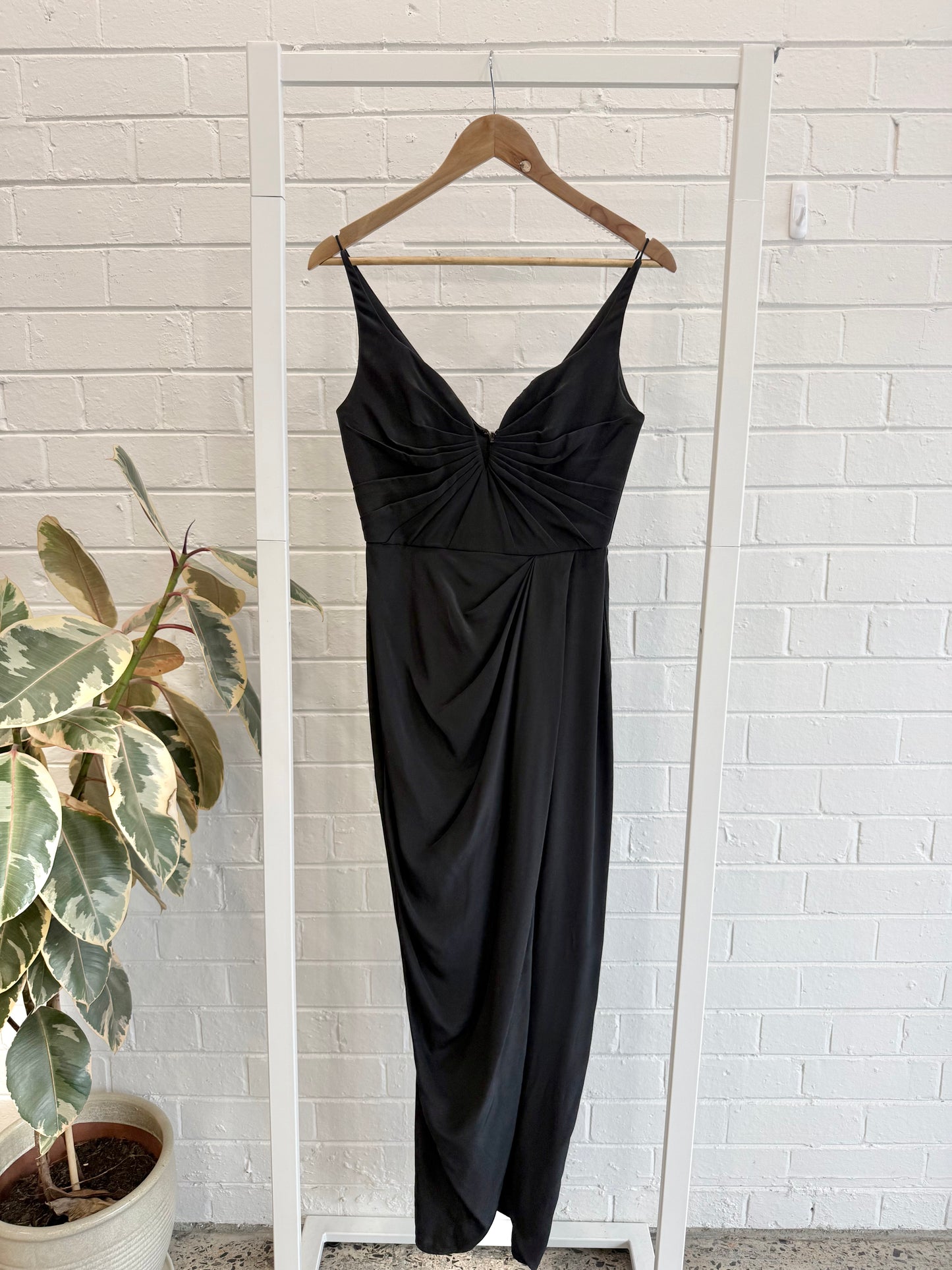 Zimmermann Black Plunging V Tuck Silk Drape Dress - Size 1 (8)
