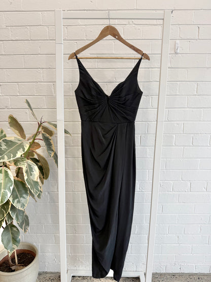 Zimmermann Black Plunging V Tuck Silk Drape Dress - Size 1 (8)