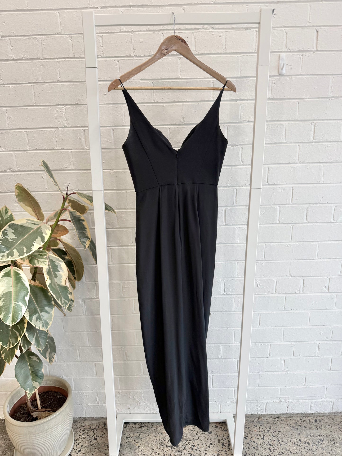 Zimmermann Black Plunging V Tuck Silk Drape Dress - Size 1 (8)