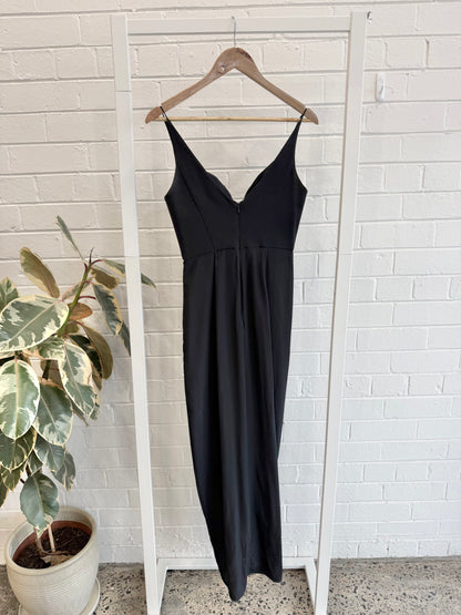 Zimmermann Black Plunging V Tuck Silk Drape Dress - Size 1 (8)
