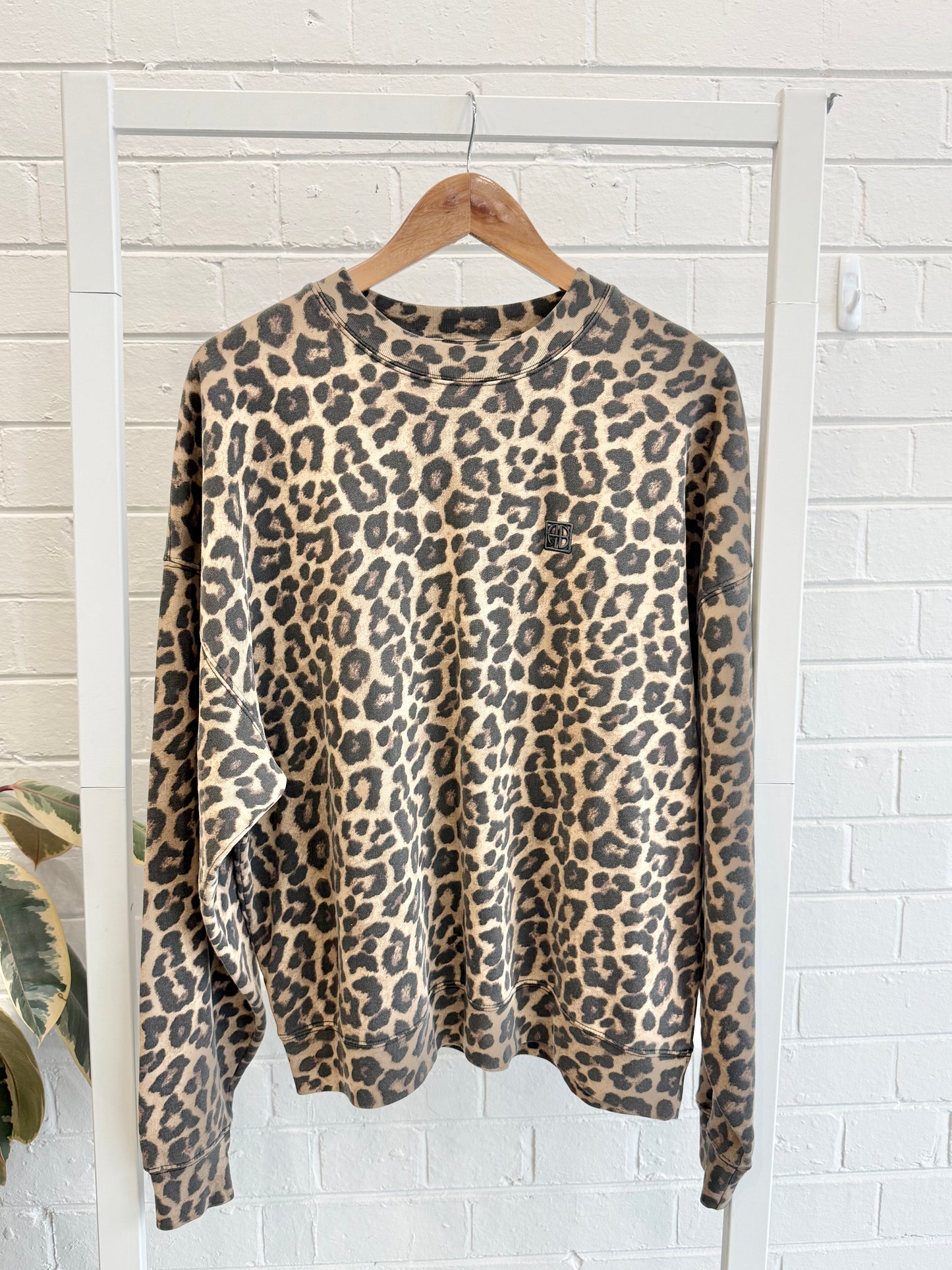 Anine Bing Black/Brown Leopard Miles Sweatshirt - Size S (10 - 12)