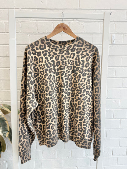 Anine Bing Black/Brown Leopard Miles Sweatshirt - Size S (10 - 12)