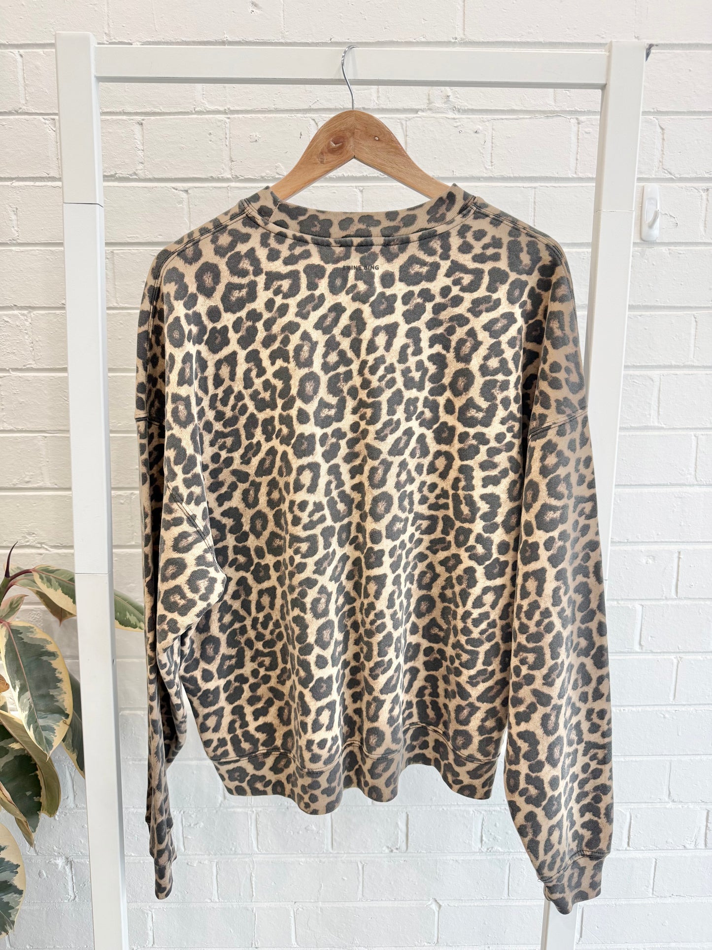 Anine Bing Black/Brown Leopard Miles Sweatshirt - Size S (10 - 12)