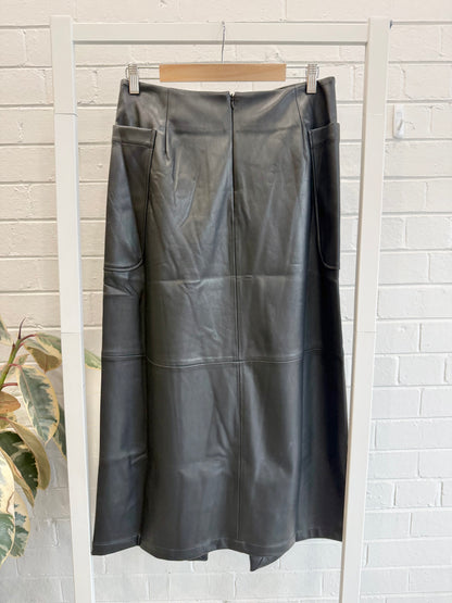 Emerson Studios Vegan Leather Black Wrap Skirt - Size M (10)