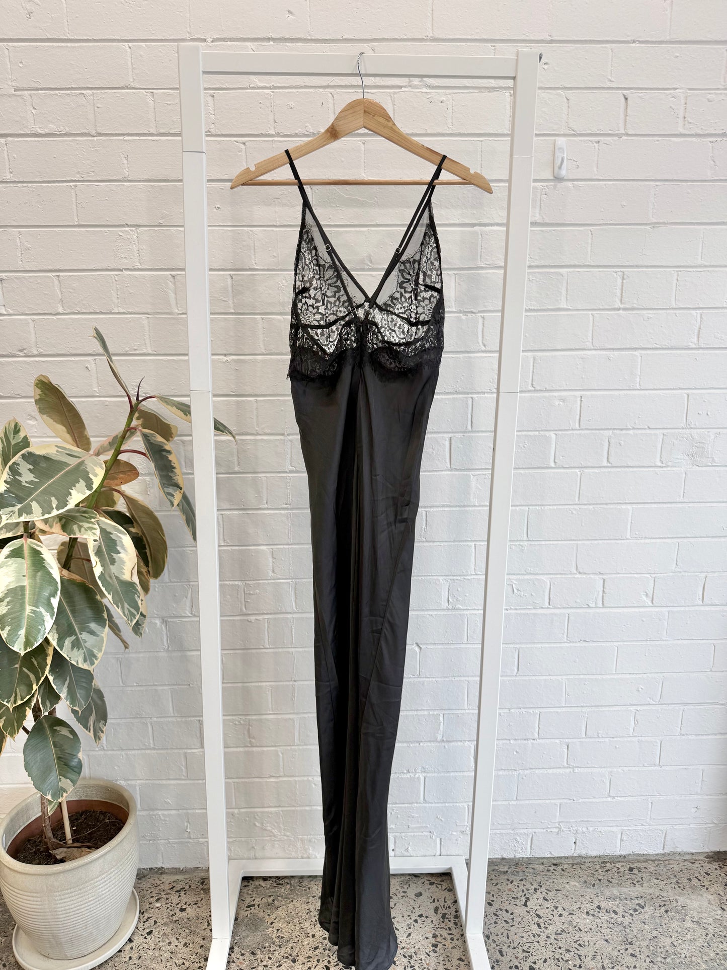 VRG Girl Black Cami Laced Strap Detail Longline Satin Dress - Size 10