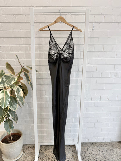 VRG Girl Black Cami Laced Strap Detail Longline Satin Dress - Size 10