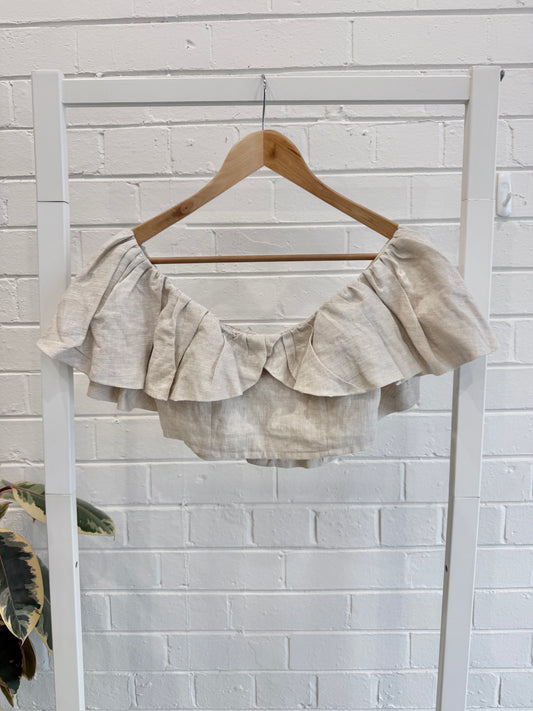 Dissh Isabelle Off Shoulder Top in Oatmeal - Size 8
