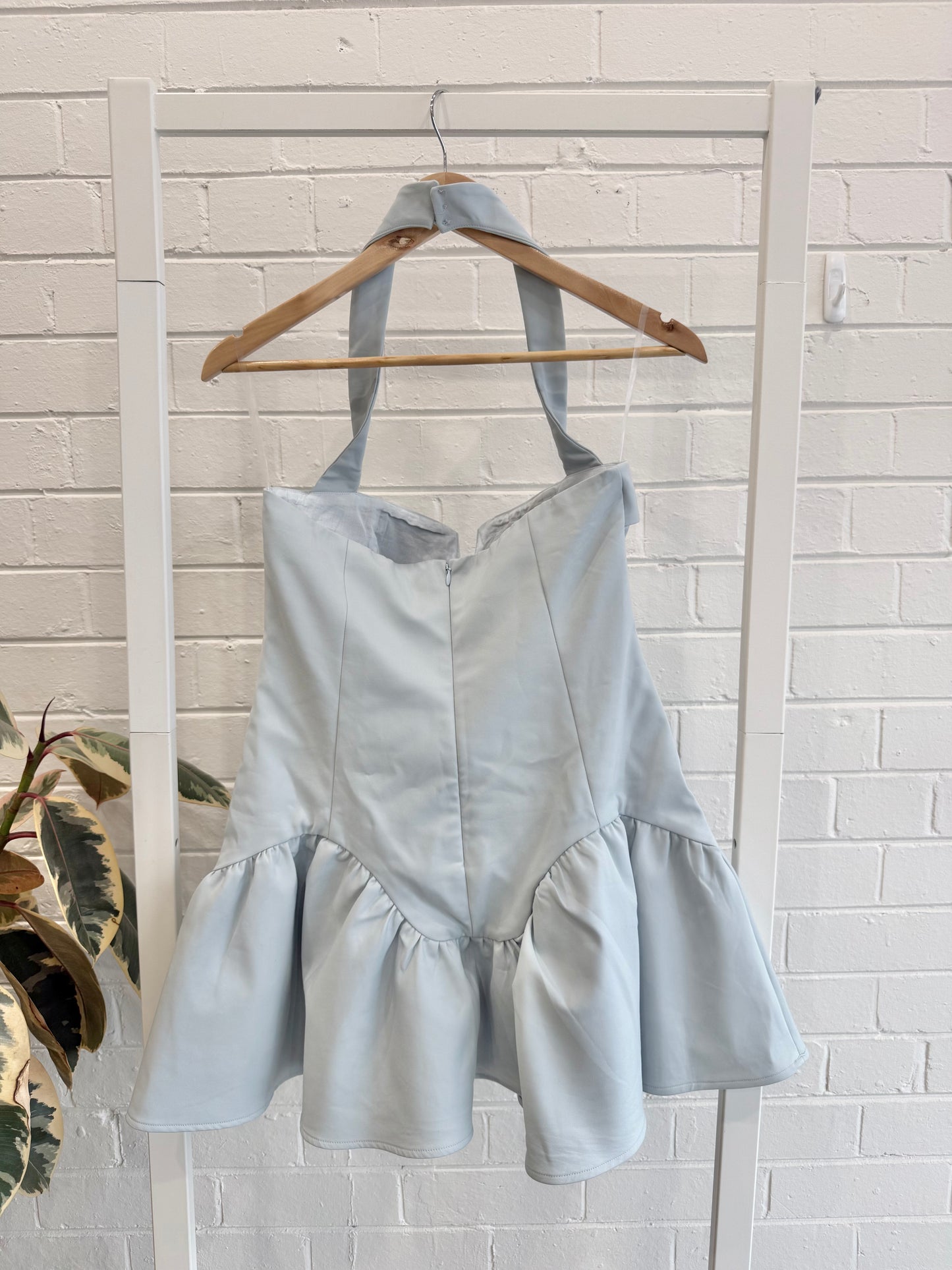 Meshki Cornflower Blue Calipso Halter Mini Dress - Size L (12)