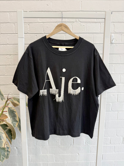 Aje Black Goldie Oversized Tee - Size L (12)