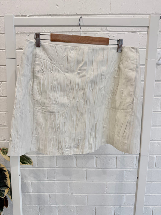 Ena Pelly Vintage White Hazel Leather Mini Skirt - Size 16