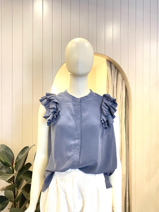 Cable Melbourne Blue Silk Sleeveless Blouse - Size M