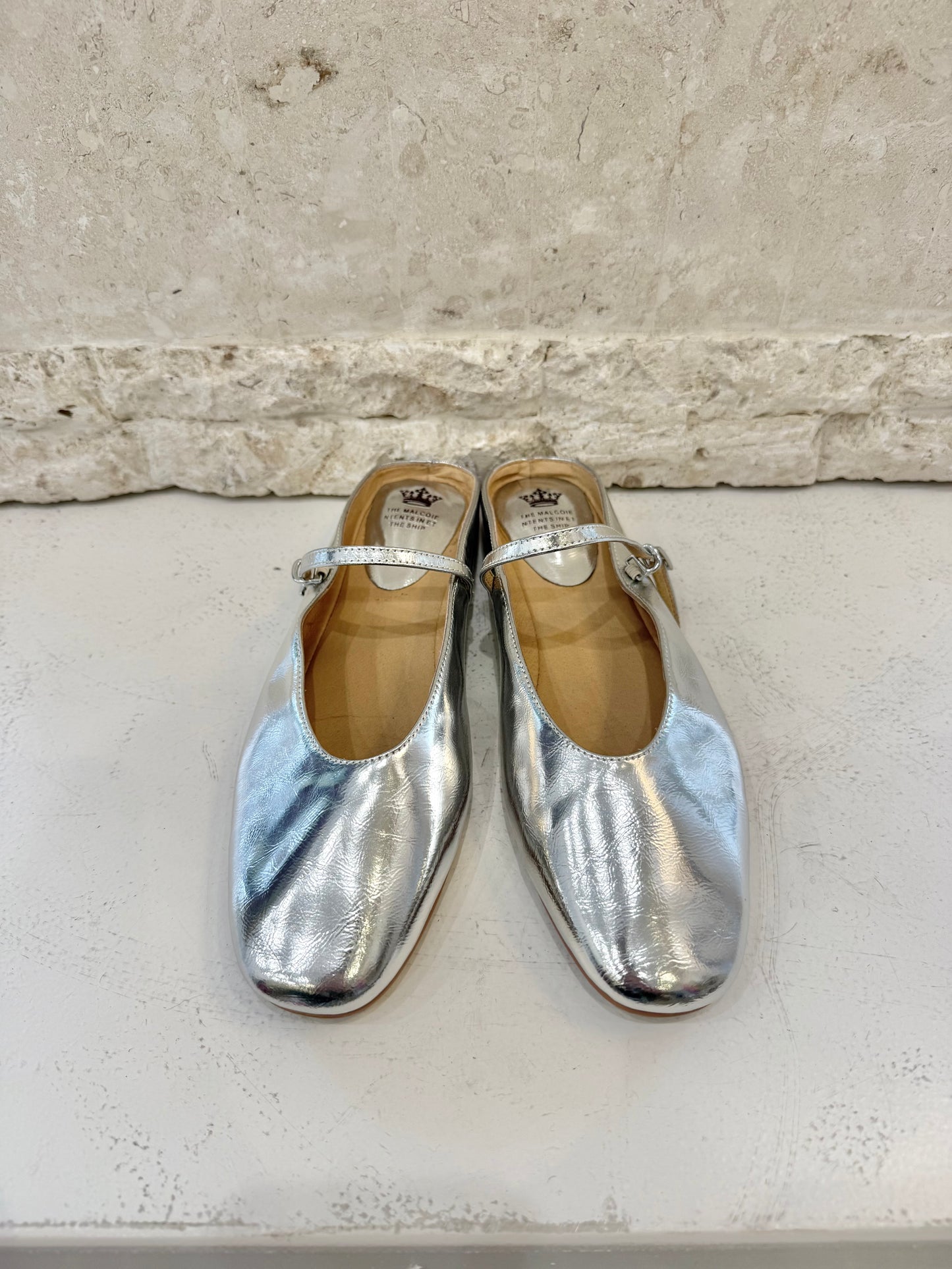 Ideal Ore Silver Metallic Ballet Flat Mules - Size 39