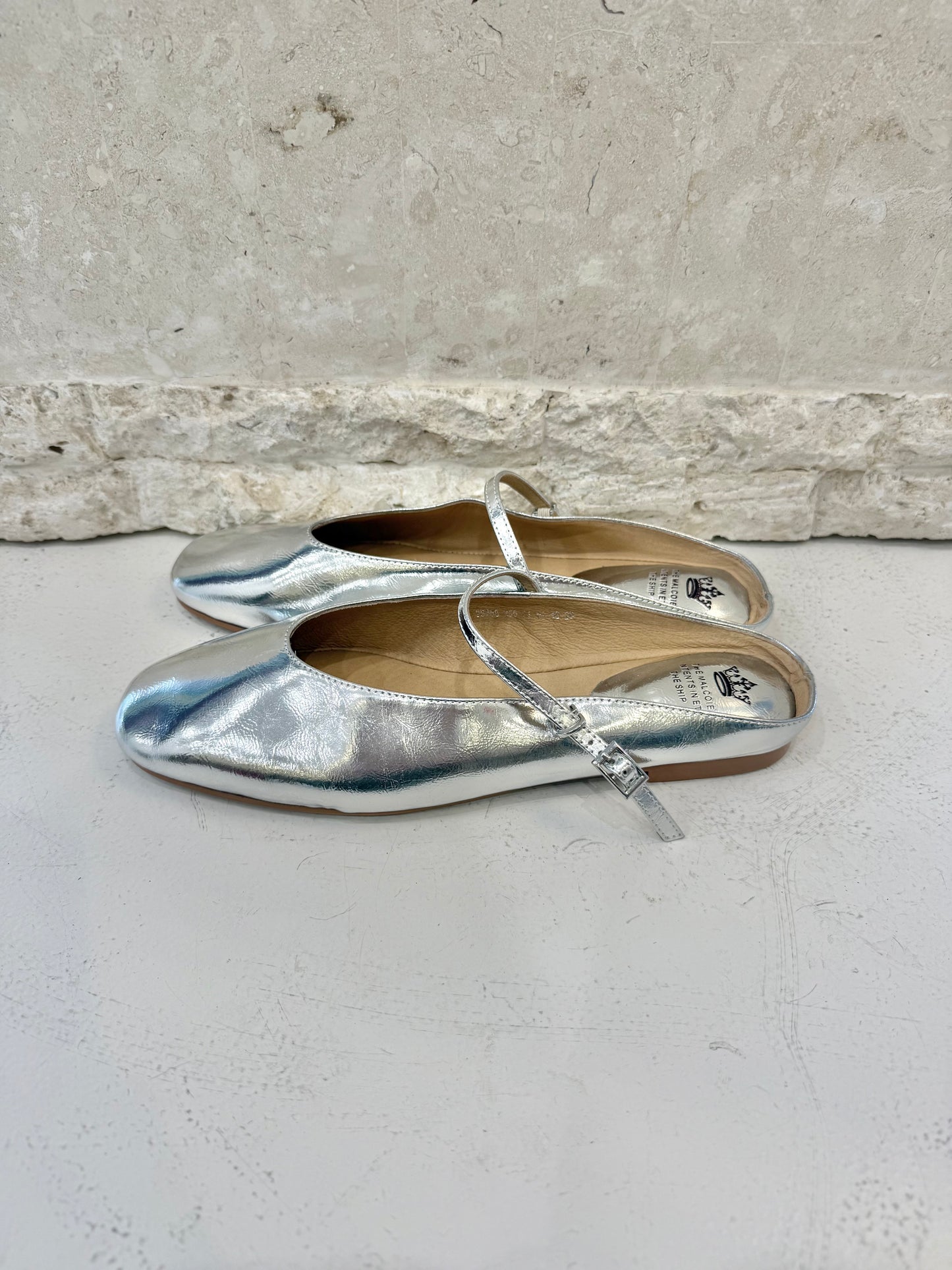 Ideal Ore Silver Metallic Ballet Flat Mules - Size 39
