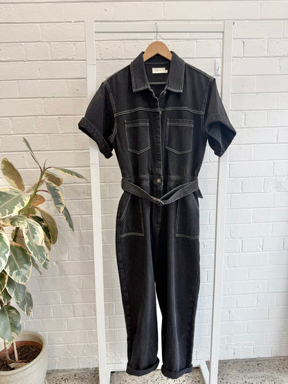 Kivari Black Denim Short Sleeve Jumpsuit - Size 14