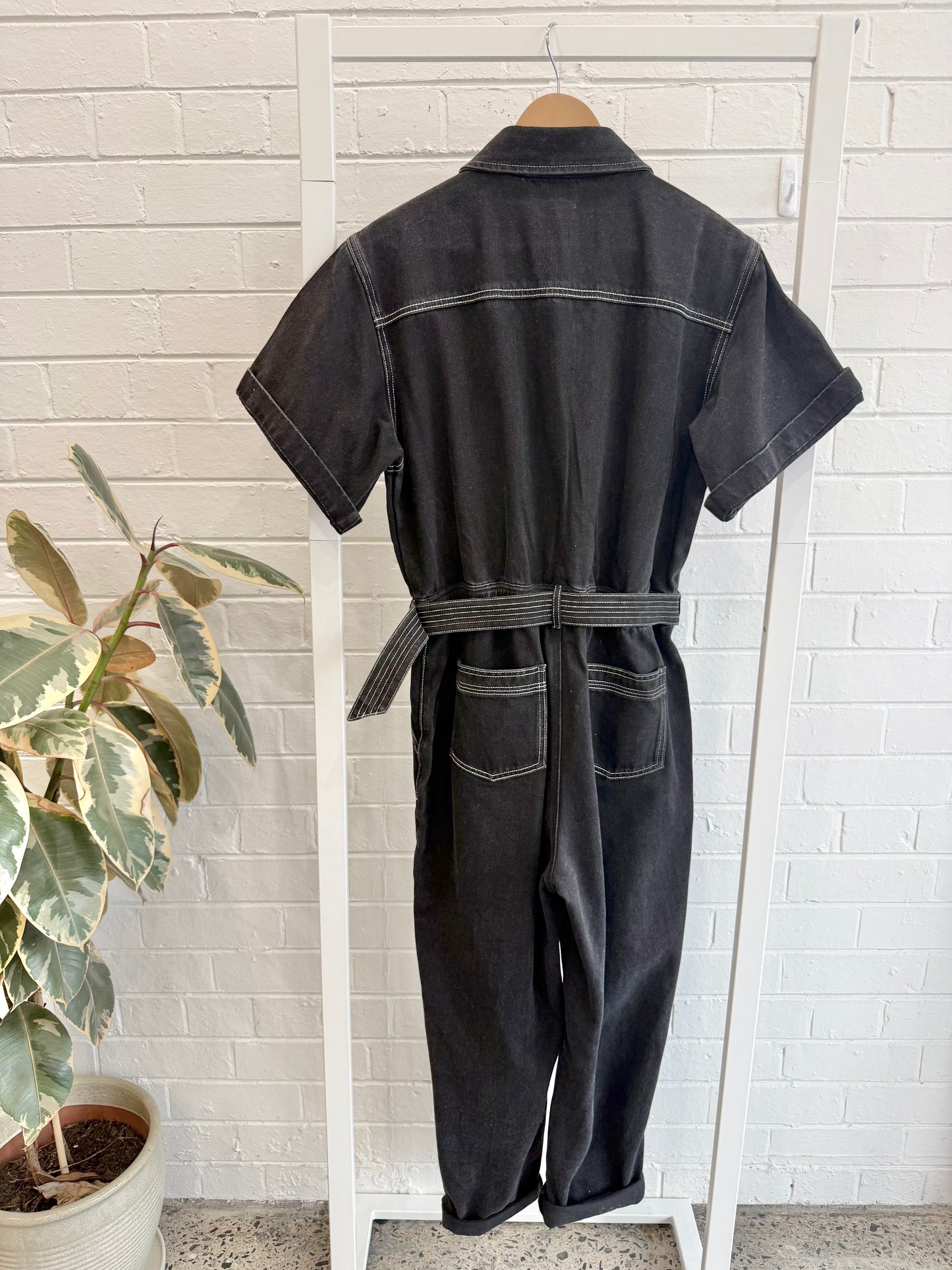 Kivari Black Denim Short Sleeve Jumpsuit - Size 14