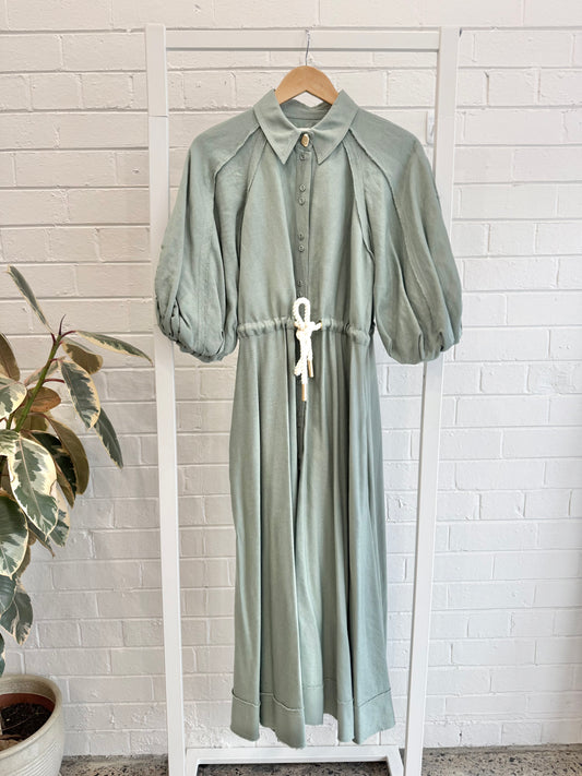 AJE 'Bonjour' Belted Shirtdress in Sage - Size 10