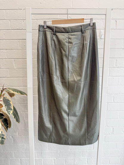 Country Road Faux Leather Long Skirt – Khaki - Size 12